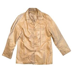 Vintage Zi Zi Yellow Tan Leather Button Up Jacket Blazer Men's Size XL